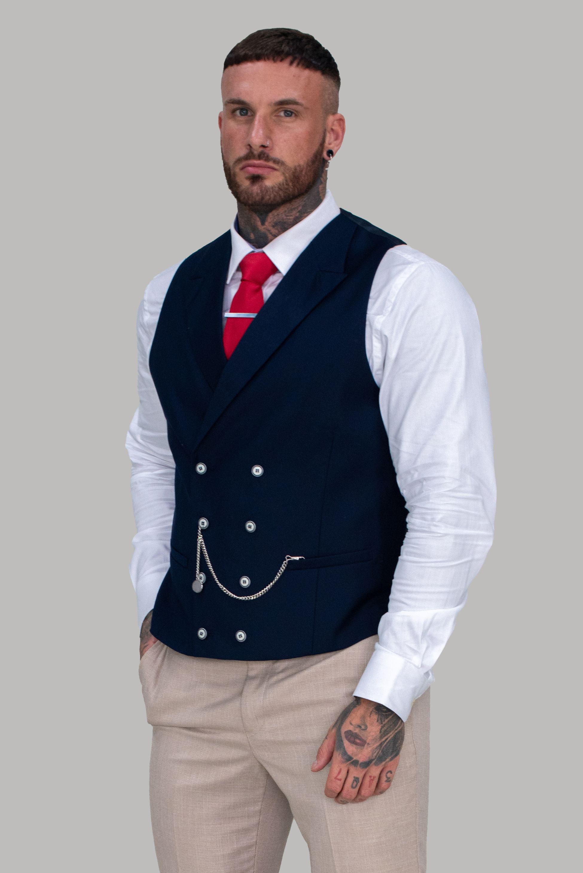 Gilet Double Boutonnage Slim Fit pour Homme - LENNOX - Bleu Marine