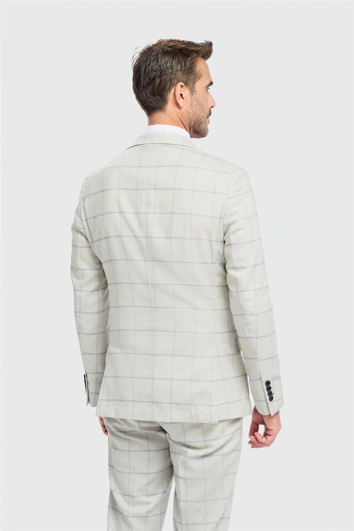 Men’s 2-Piece Light Grey Windowpane Check Suit - Gabriel - Light Grey