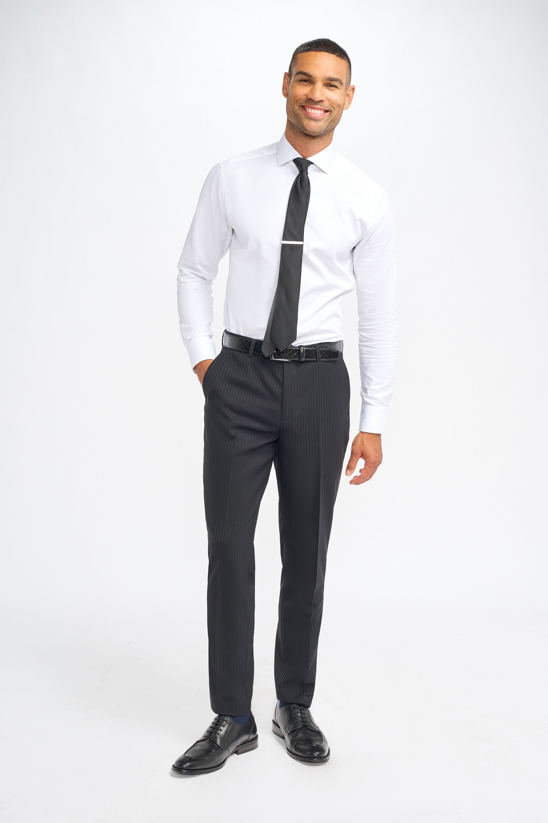 Men’s Black Wool Pinstripe Trousers - Roberto - Black