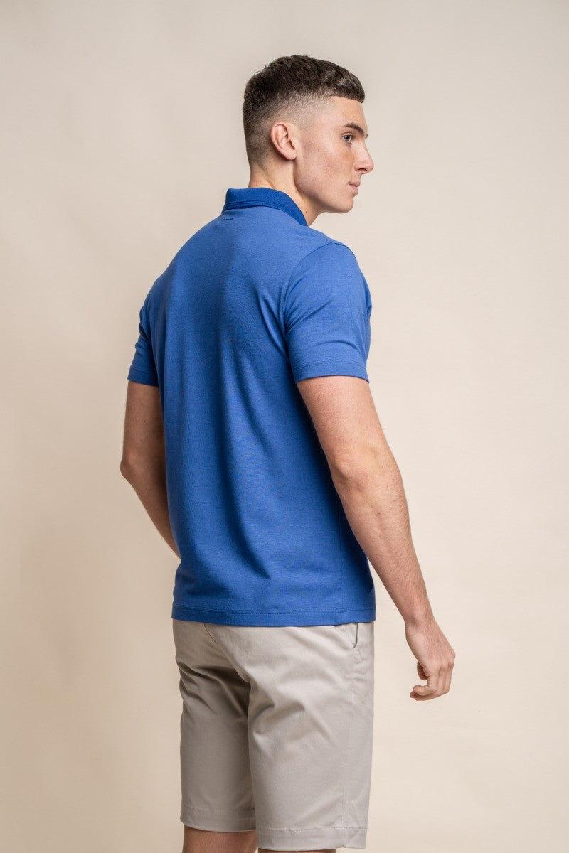 T-shirt polo en coton à manches courtes ajusté pour hommes - Kelsey - Bleu Électrique