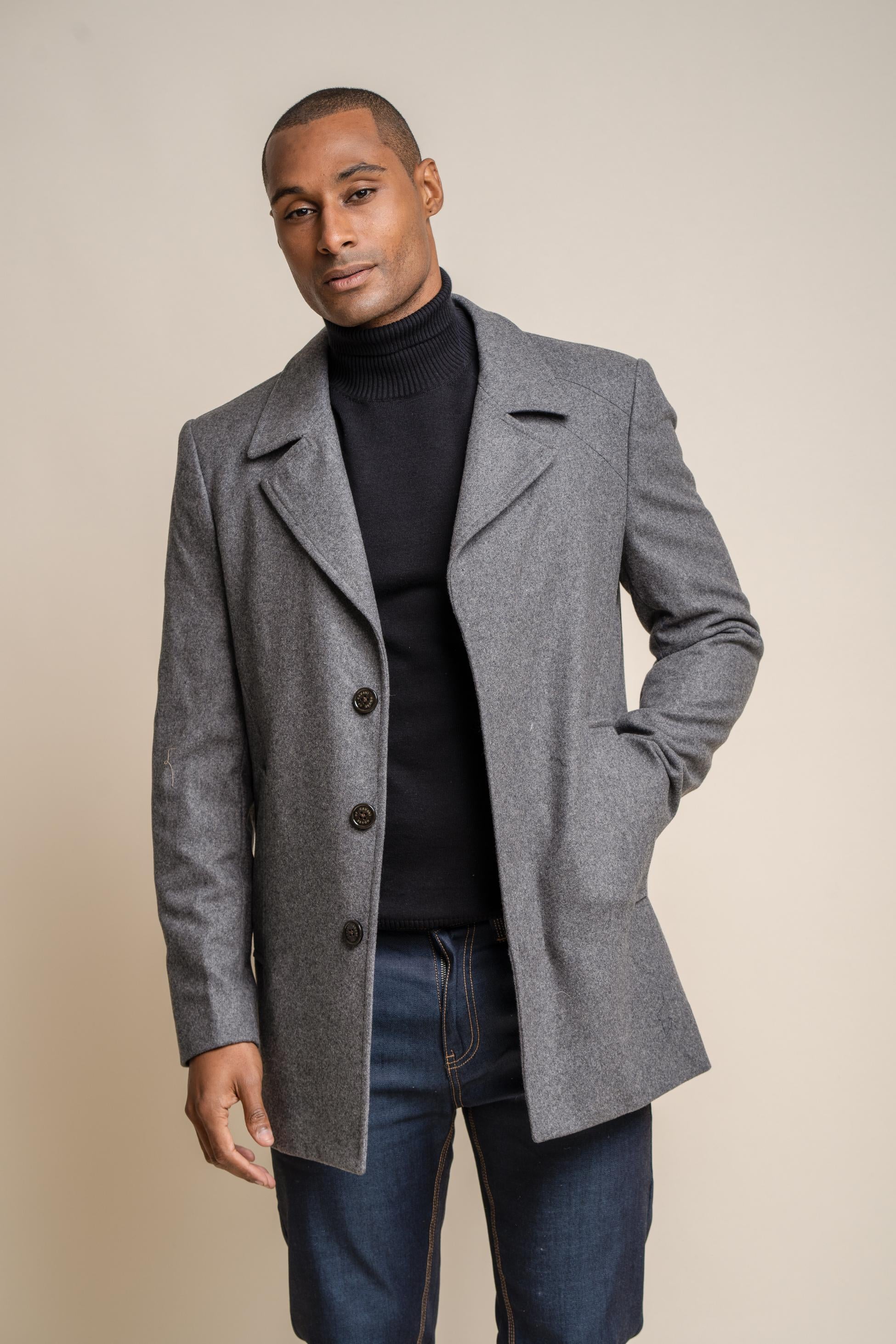 Manteau Mi-Long en Laine Mélangée pour Homme - NELSON - Gris Éteint