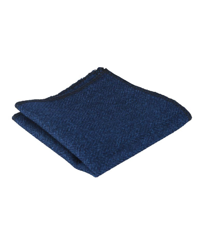 Mouchoir de Poche en Tweed à Motif Chevron pour Hommes et Garçons - Bleu Marine