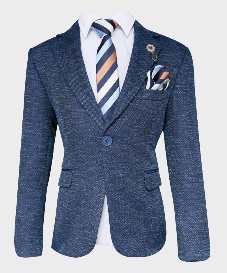 Blazer à Motifs Birdseye Tailored Fit pour Garçons - Bleu Marine