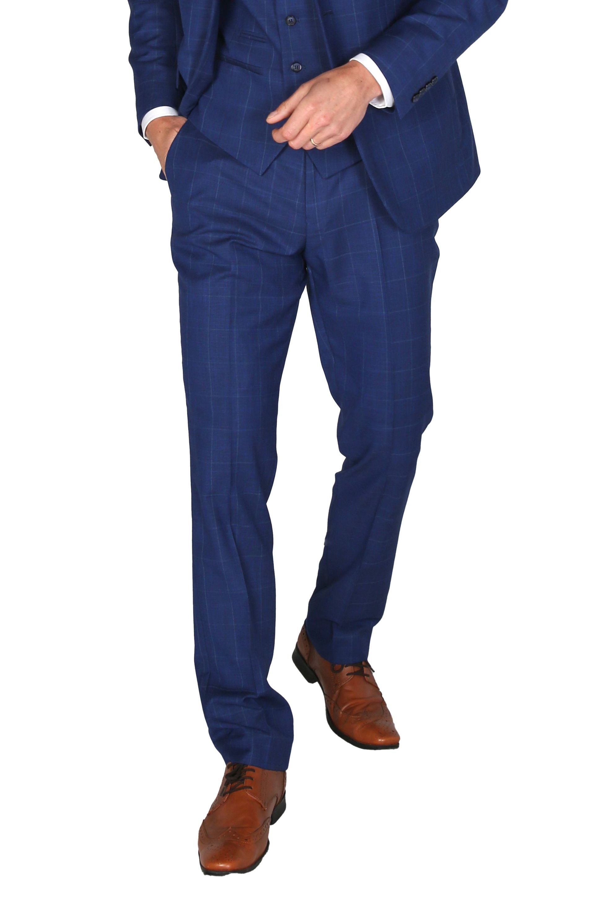 Men's Windowpane Check Trousers - ROVER Blue - Blue