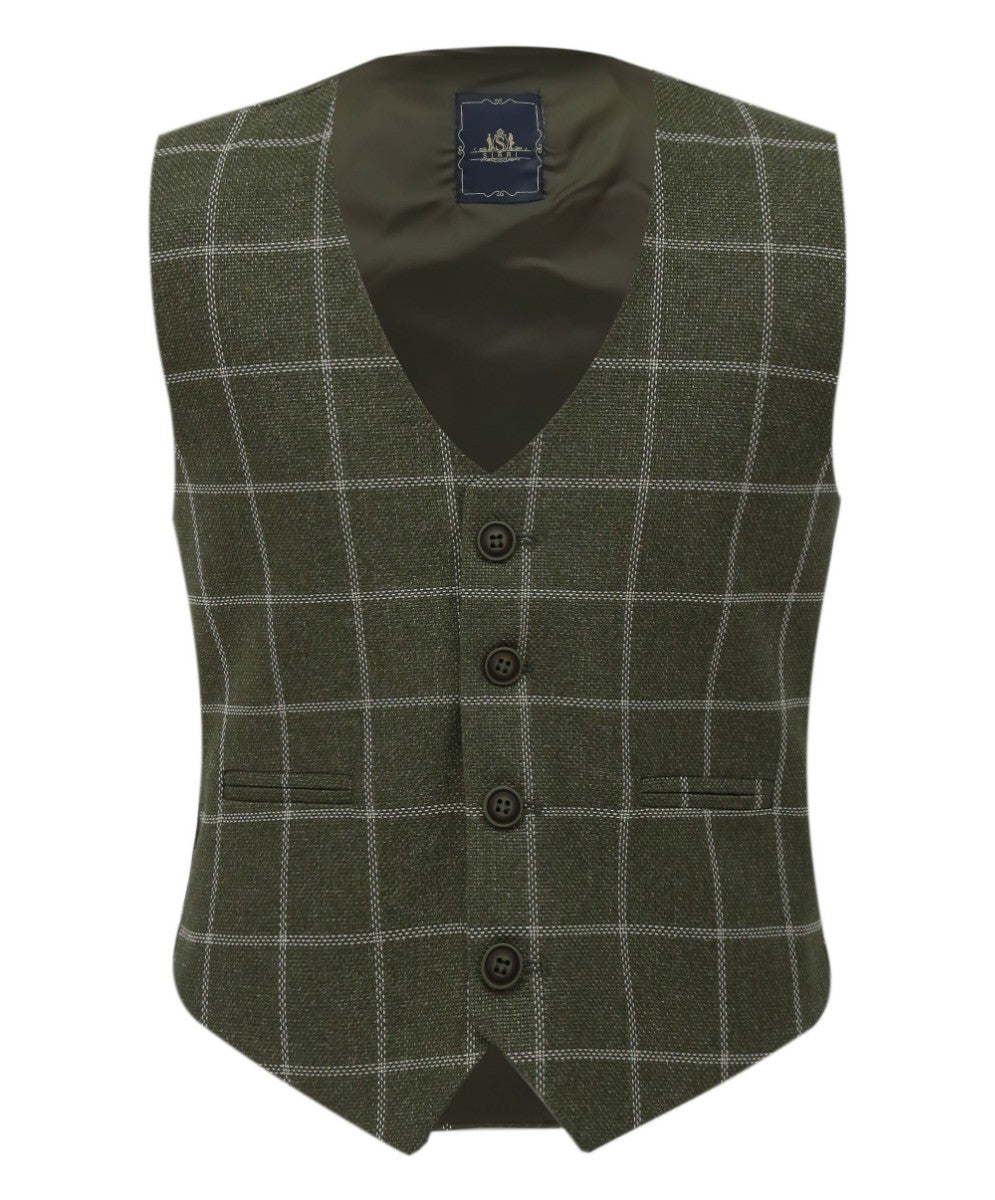 Ensemble Gilet en Tweed à Carreaux pour Garçons - Vert Sauge