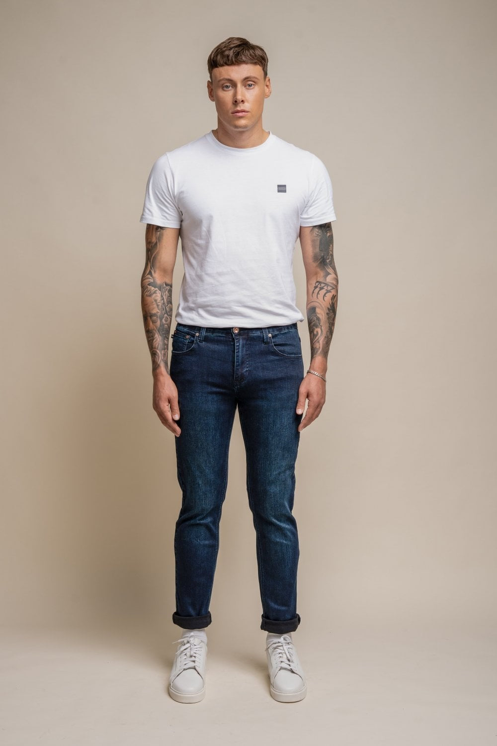 Jean en denim stretch ajusté pour hommes - ELLIOT - Bleu Indigo Foncé