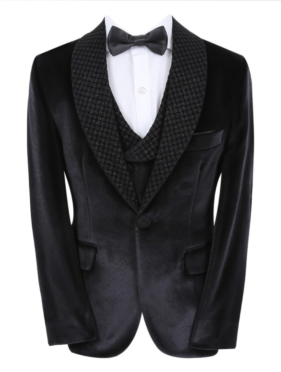 Jungen Samt Slim Fit Tuxedo Dinneranzug - Schwarz