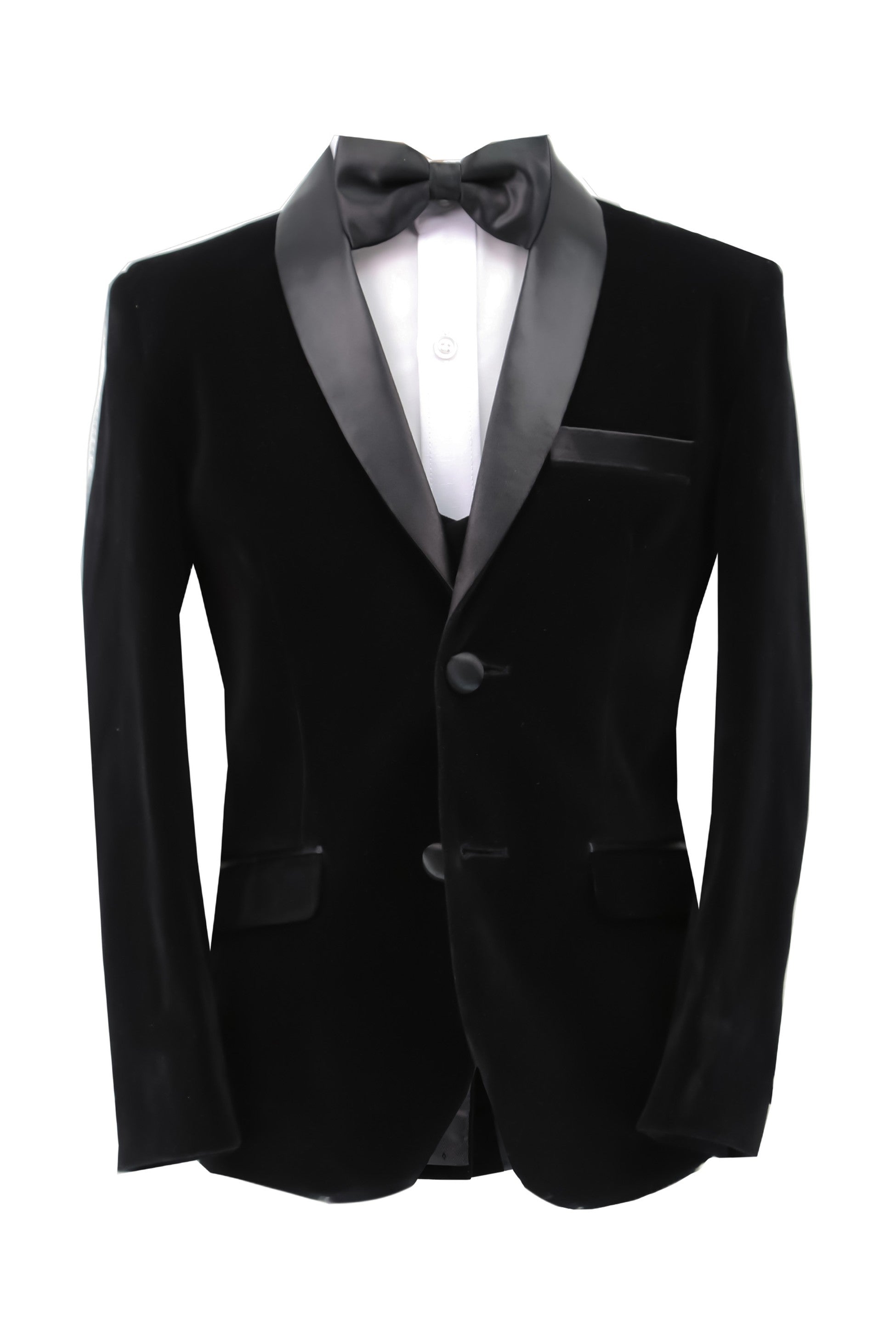 Jungen Samt Tuxedo Anzug mit Doppelreihiger Weste - Schwarz