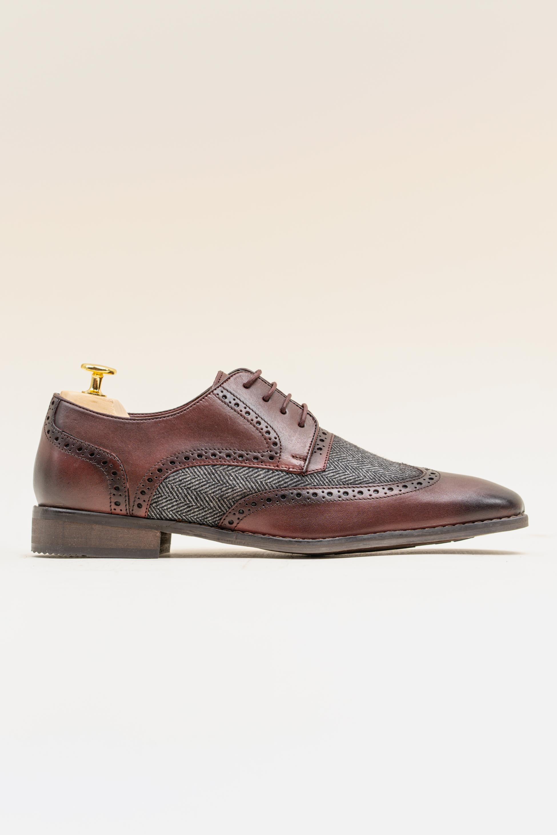 Chaussures Brogue en Cuir Véritable et Tweed pour Homme - FARO - Bordeaux