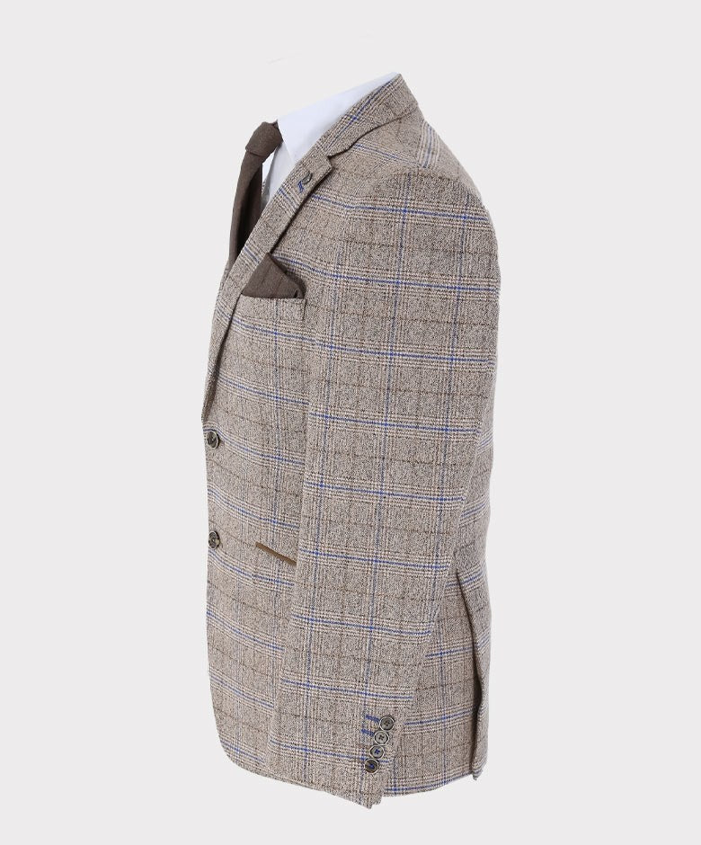 Veste de Costume en Tweed à Motif Check Tailleur pour Homme - DAVID Taube - Beige