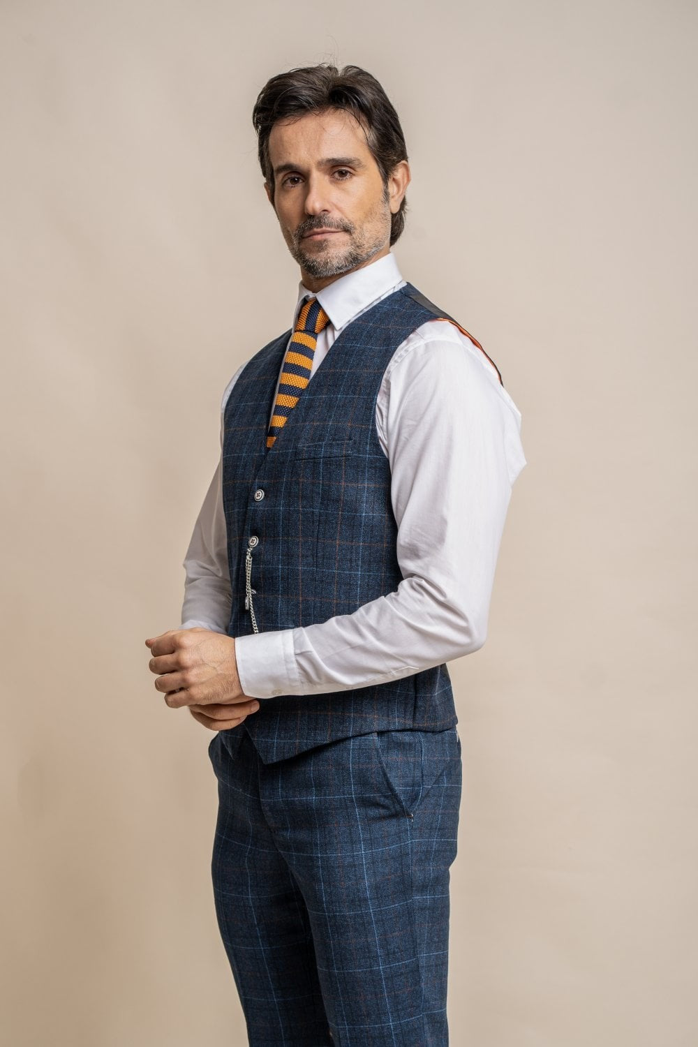 Gilet en tweed à carreaux fenêtre bleu pour hommes - CODY - Marine