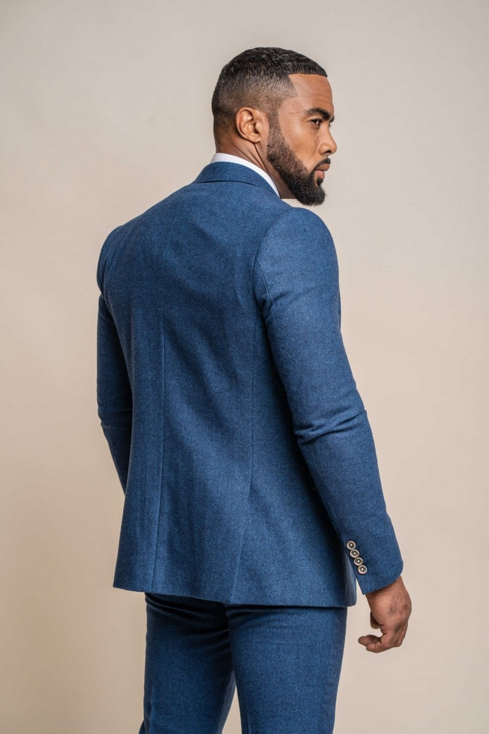 Veste de costume en tweed en laine slim fit bleu pour hommes - ORSON - Bleu