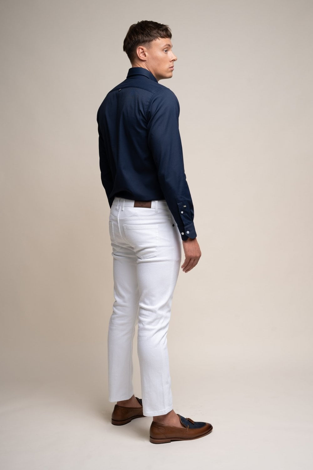 Jean en denim stretch ajusté en coton pour hommes - MILANO - Blanc