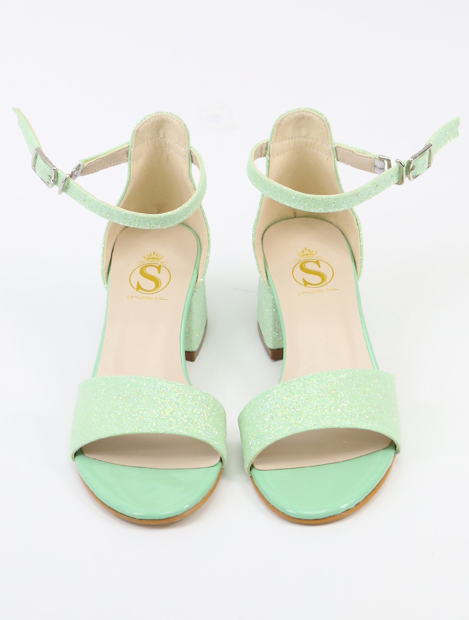 Sandales à Bloc Talon avec Bride à la Cheville pour Filles - SPARKLE - Vert