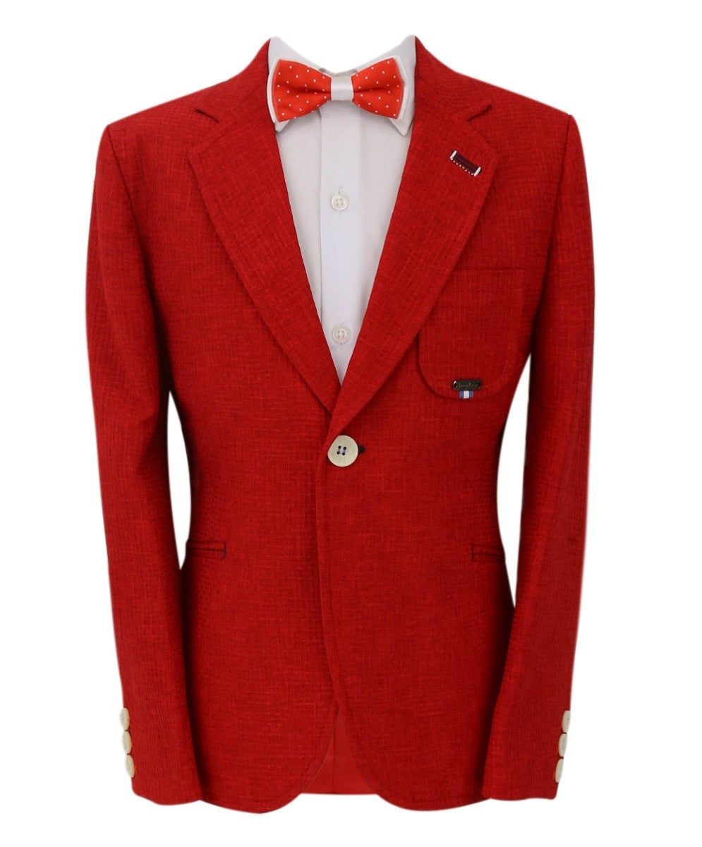 Blazer en Tissu Twill Simple Bouton Slim Fit pour Garçons - TERRY - Rouge