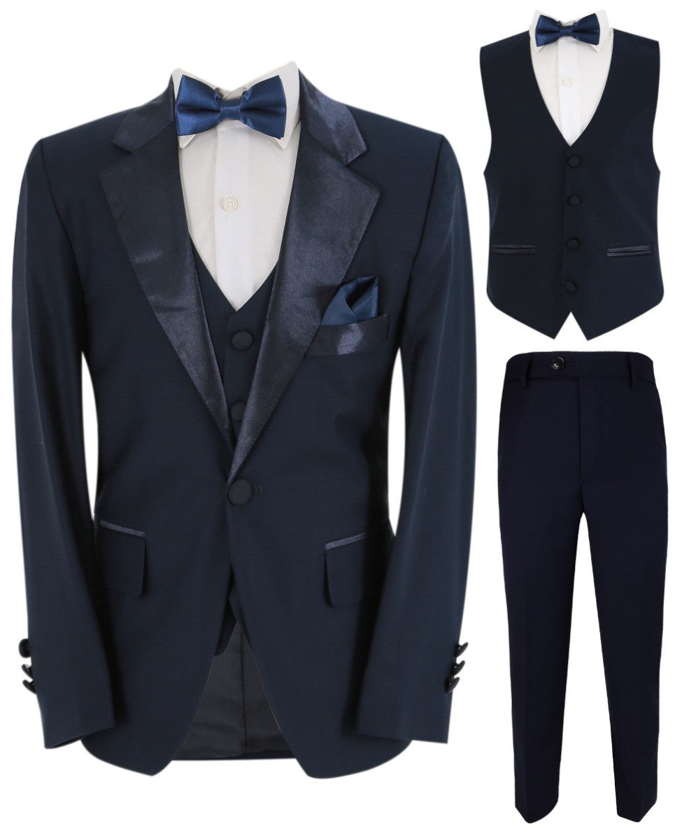 Jungen Glanzrevers Tuxedo Anzug - Navyblau