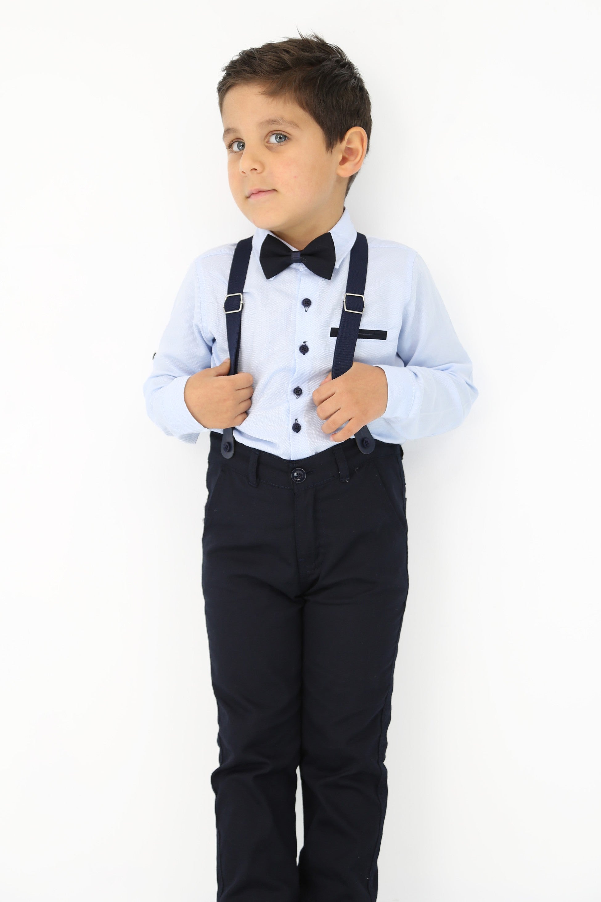 Ensemble de gentleman pour bébés et garçons - Ensemble de costume avec bretelles et pantalon 4 pièces - OXFORD - Bleu Clair - Bleu Marine