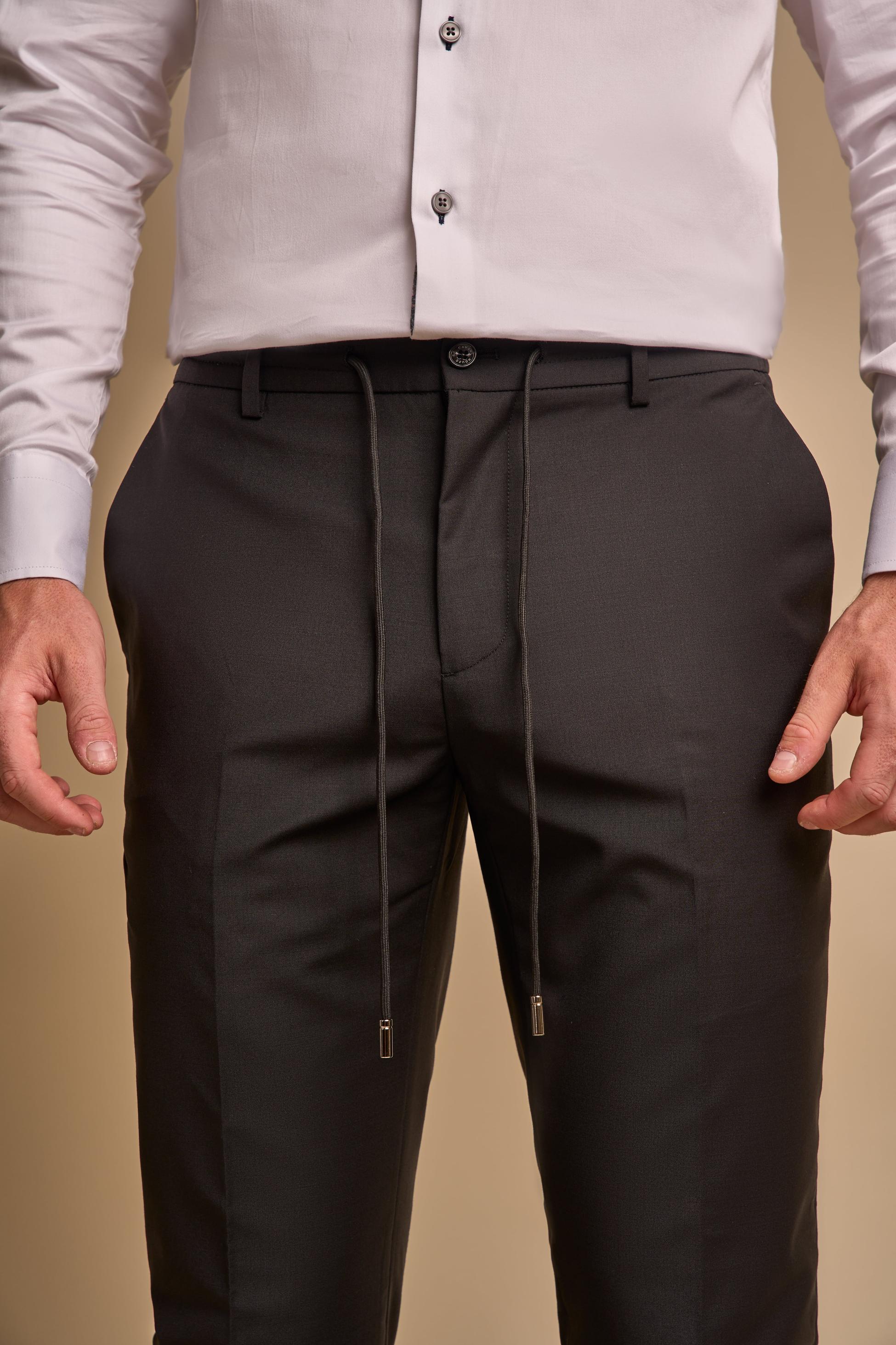 Pantalons en laine mélangée bi-extensible ajustés pour hommes - AMADEUS - Noir