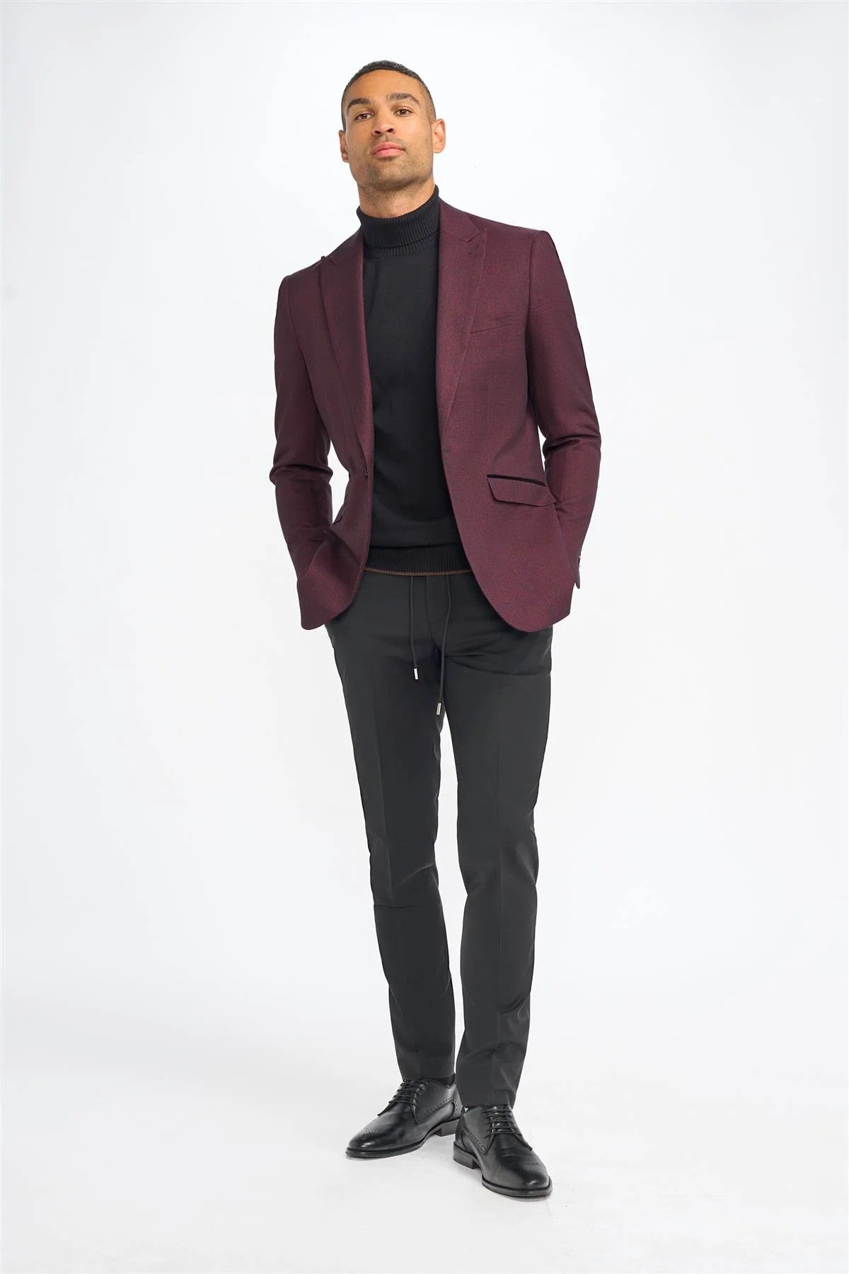 Herren Slim Fit Tweed Karo Anzug Jacke - CARIDI WINE - Wein