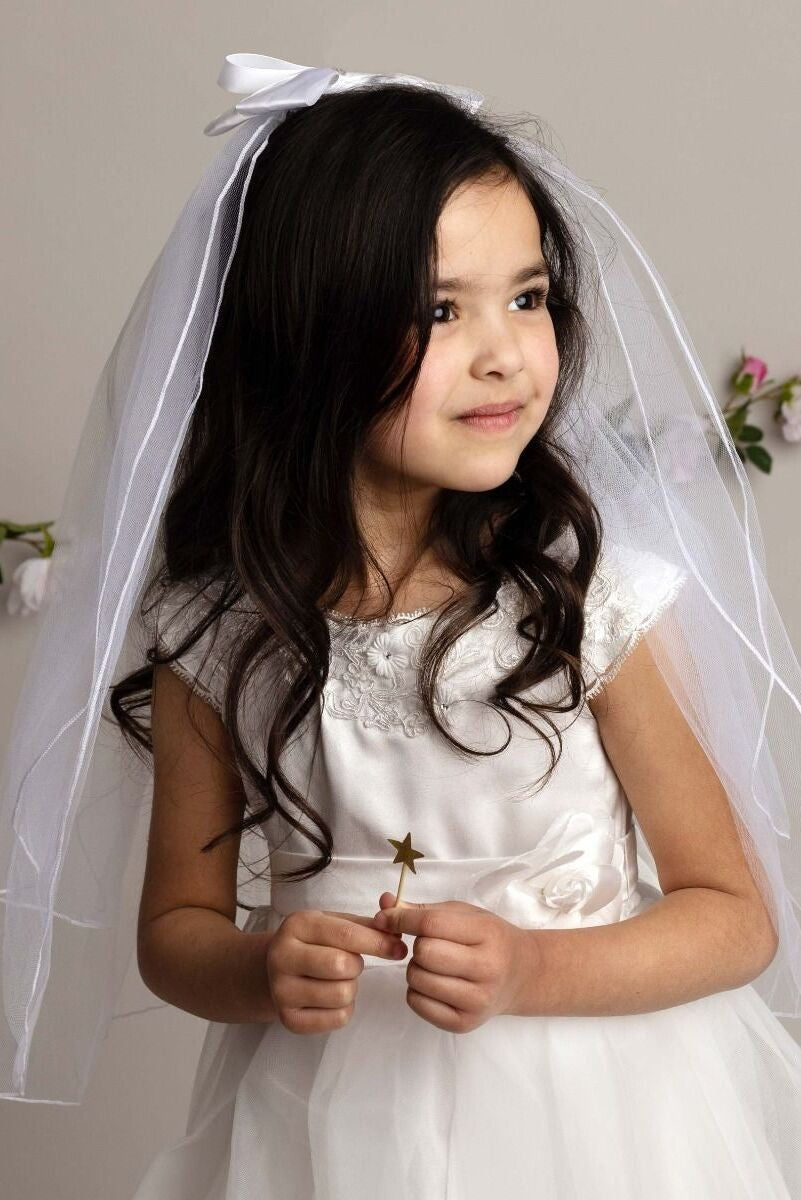 Voile en tulle blanc avec croix en cristal et nœud pour filles - 607