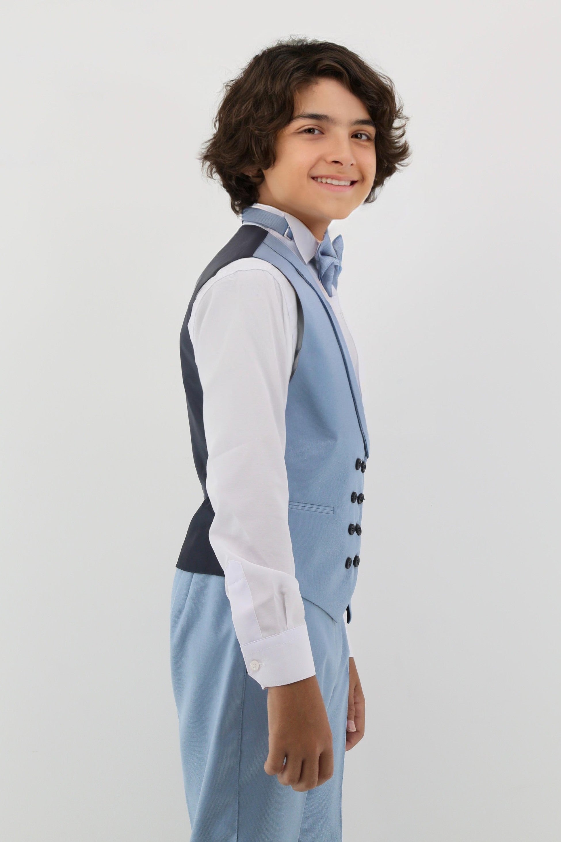 Ensemble de costume pour garçons avec gilet à double boutonnage 6 pièces - Bleu Clair