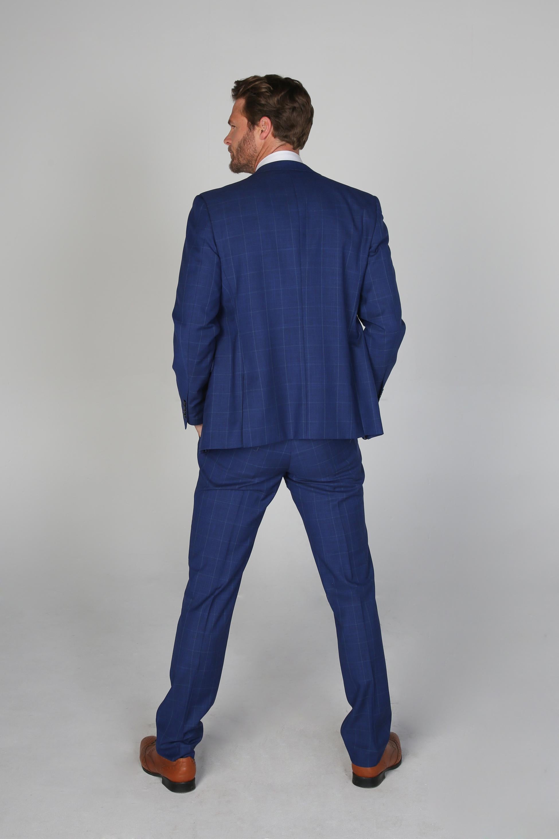 Costume à Motif Windowpane Tailleur pour Homme - ROVER Blue - Bleu