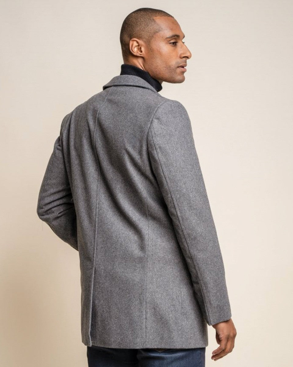 Manteau Mi-Long en Laine Mélangée pour Homme - NELSON - Gris Éteint