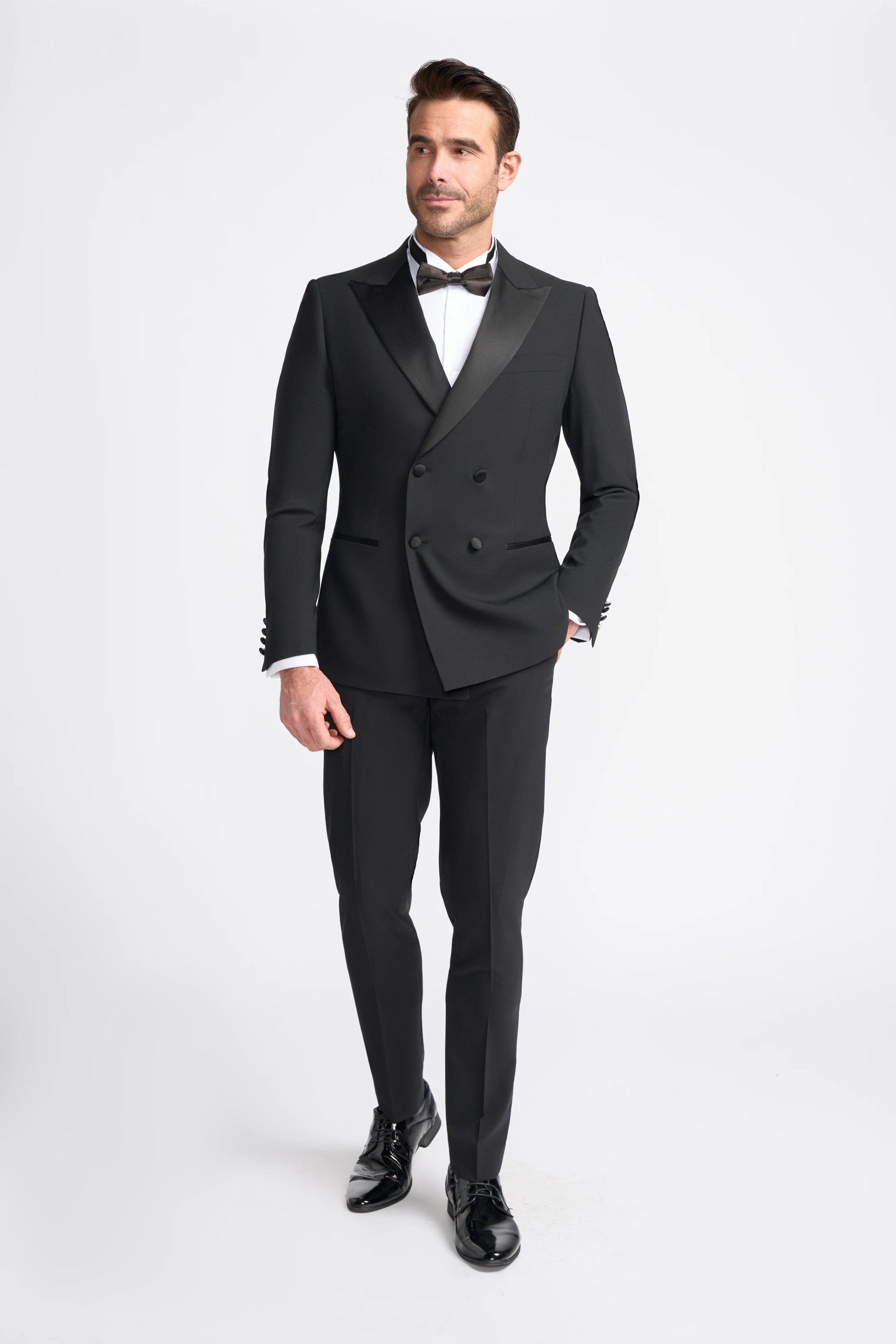 Costume Double Boutonnage à Revers Satin pour Homme - ASPEN D/B - Noir