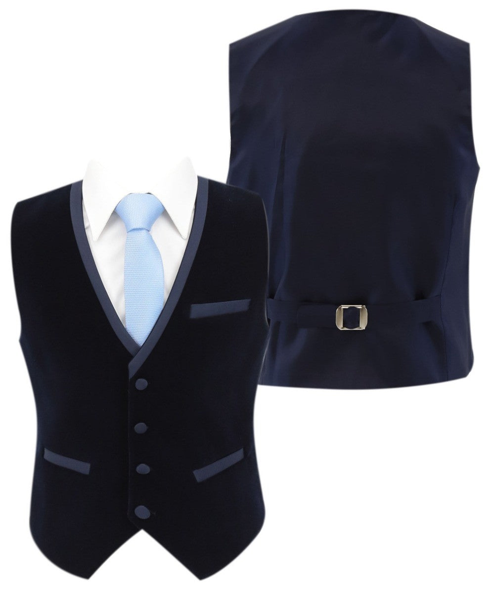 Costume de Smoking en Velours à Passepoil Slim Fit pour Garçons - LONDON - Bleu Marine