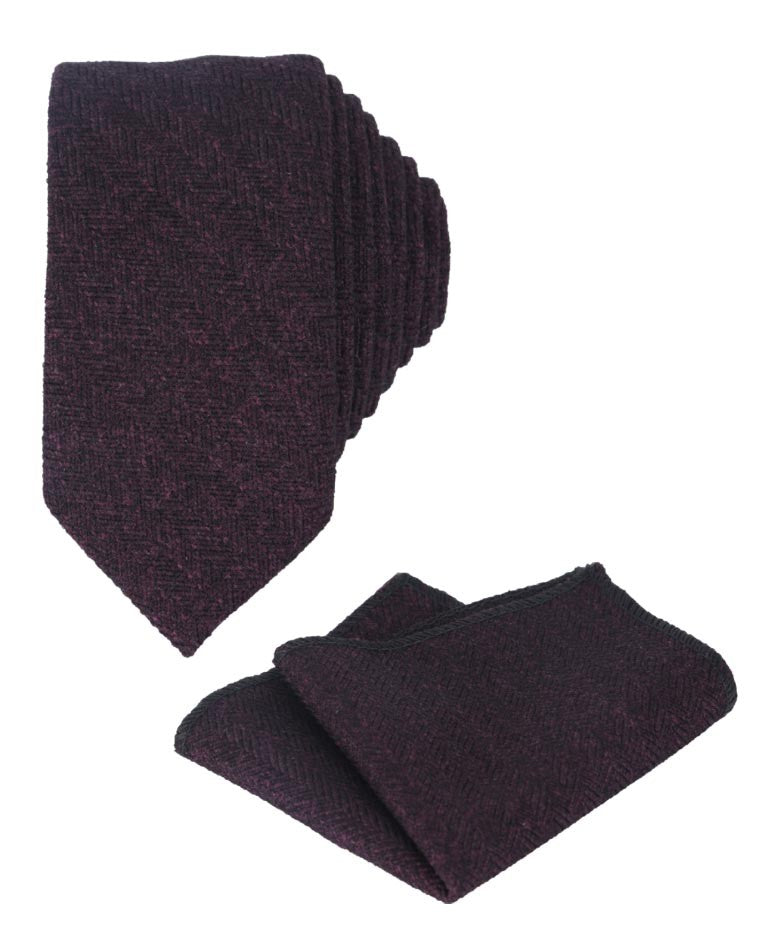 Boys & Men's Herringbone Tweed Tie & Pocket Square Set - Purple