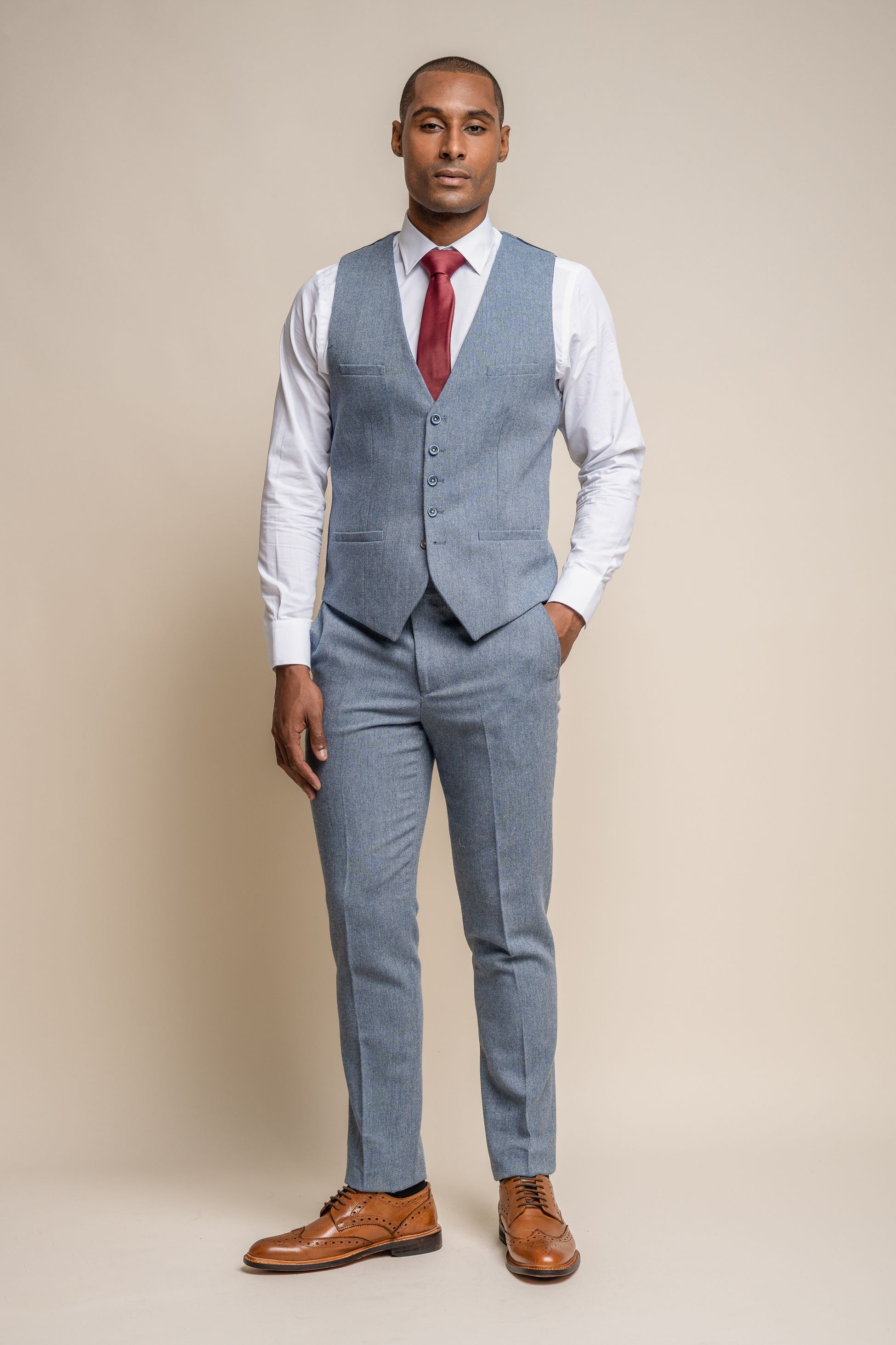 Men's Tweed Slim Fit Waistcoat - WELLS Blue - Light Blue