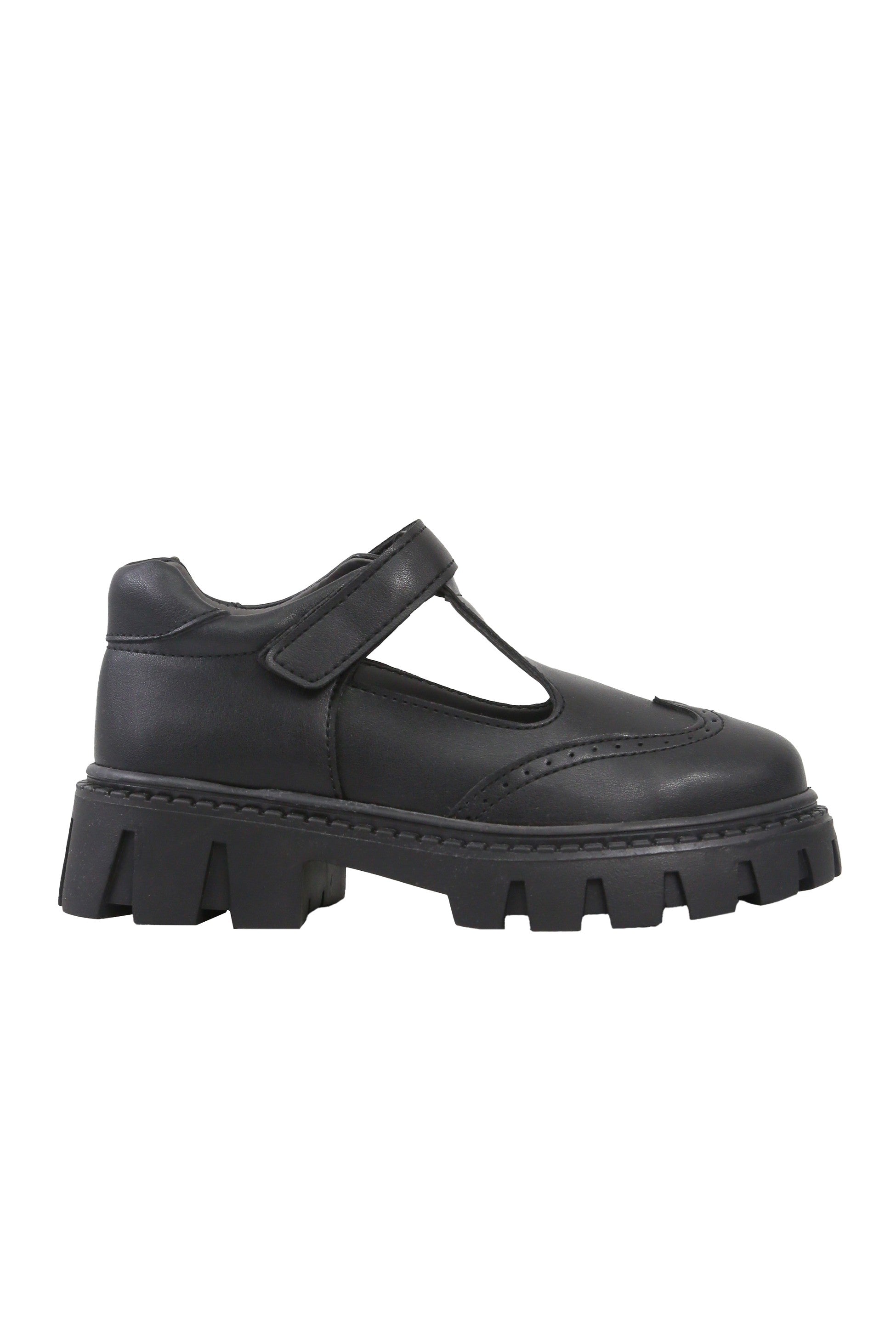 Chaussures d'école à plateforme Mary Jane en brogue noires pour filles - Noir Mat