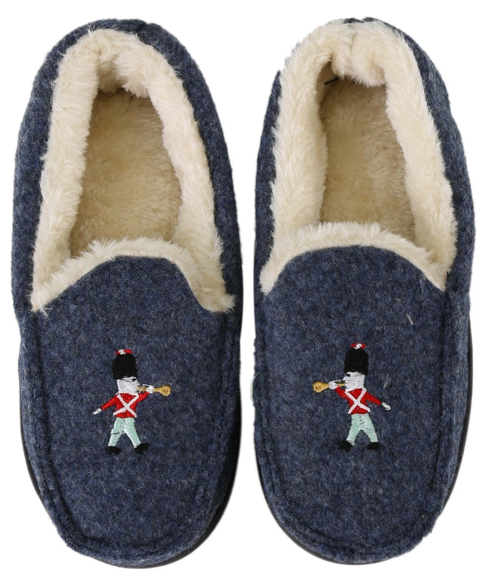 Boys Plush Navy Soldier Slippers - Navy Blue