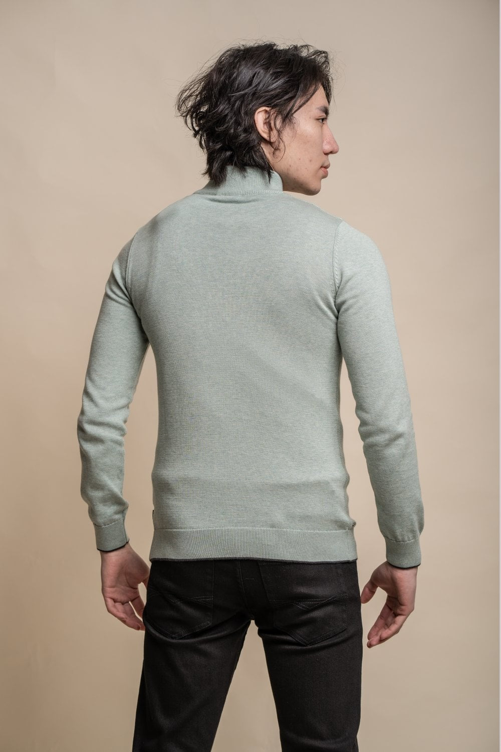 Herren Halbzip Baumwoll Pullover - KYLE - Mandelgrün