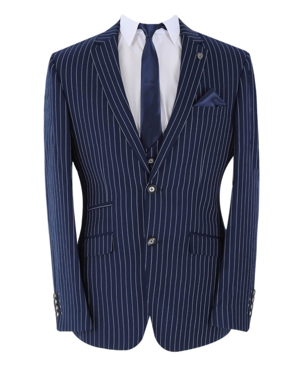 Costume à Rayures Bleu Marine Tailleur pour Homme - MASON - Bleu Marine