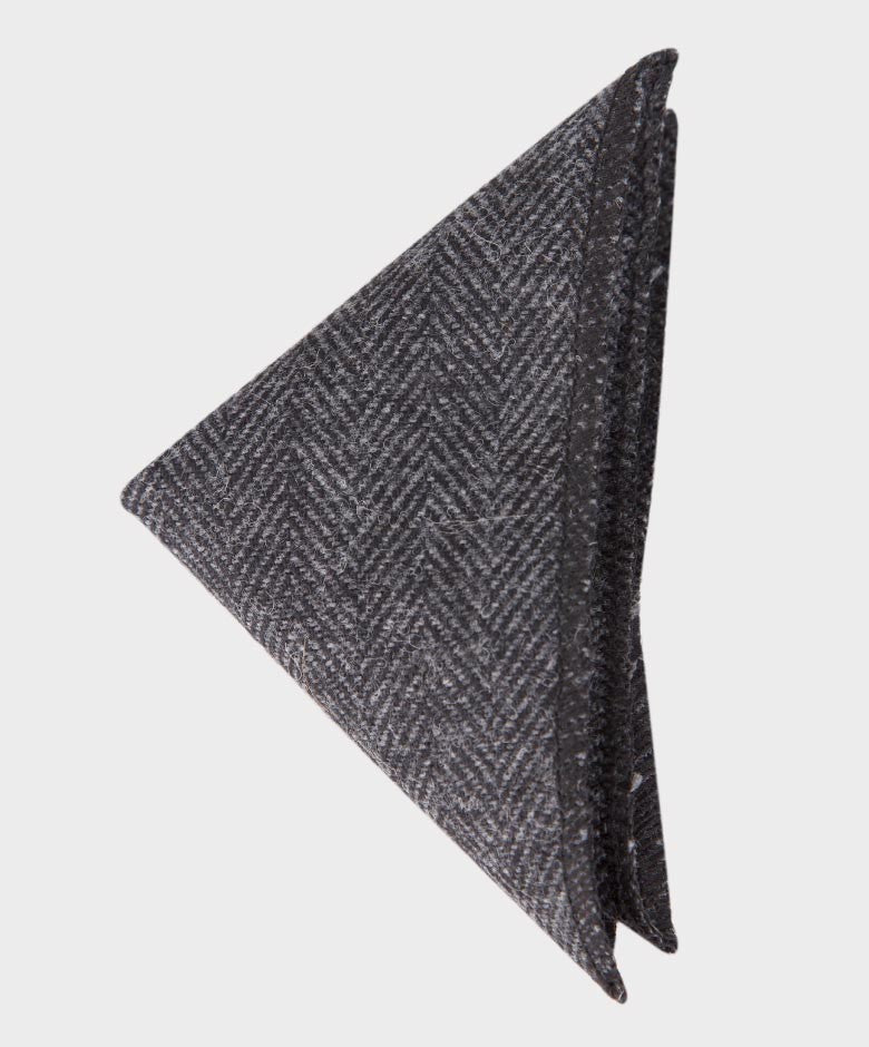 Ensemble Cravate et Mouchoir en Tweed à Chevrons pour Garçons - Gris Charbon