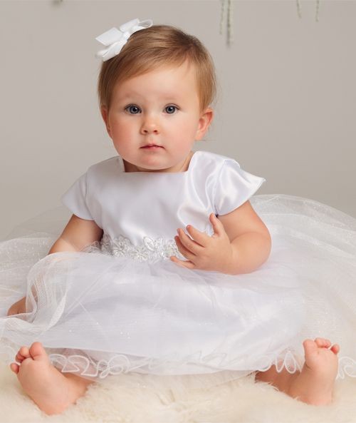 Baby Mädchen Weißes Glitzerndes Taufkleid-Set - L321 - Weiß