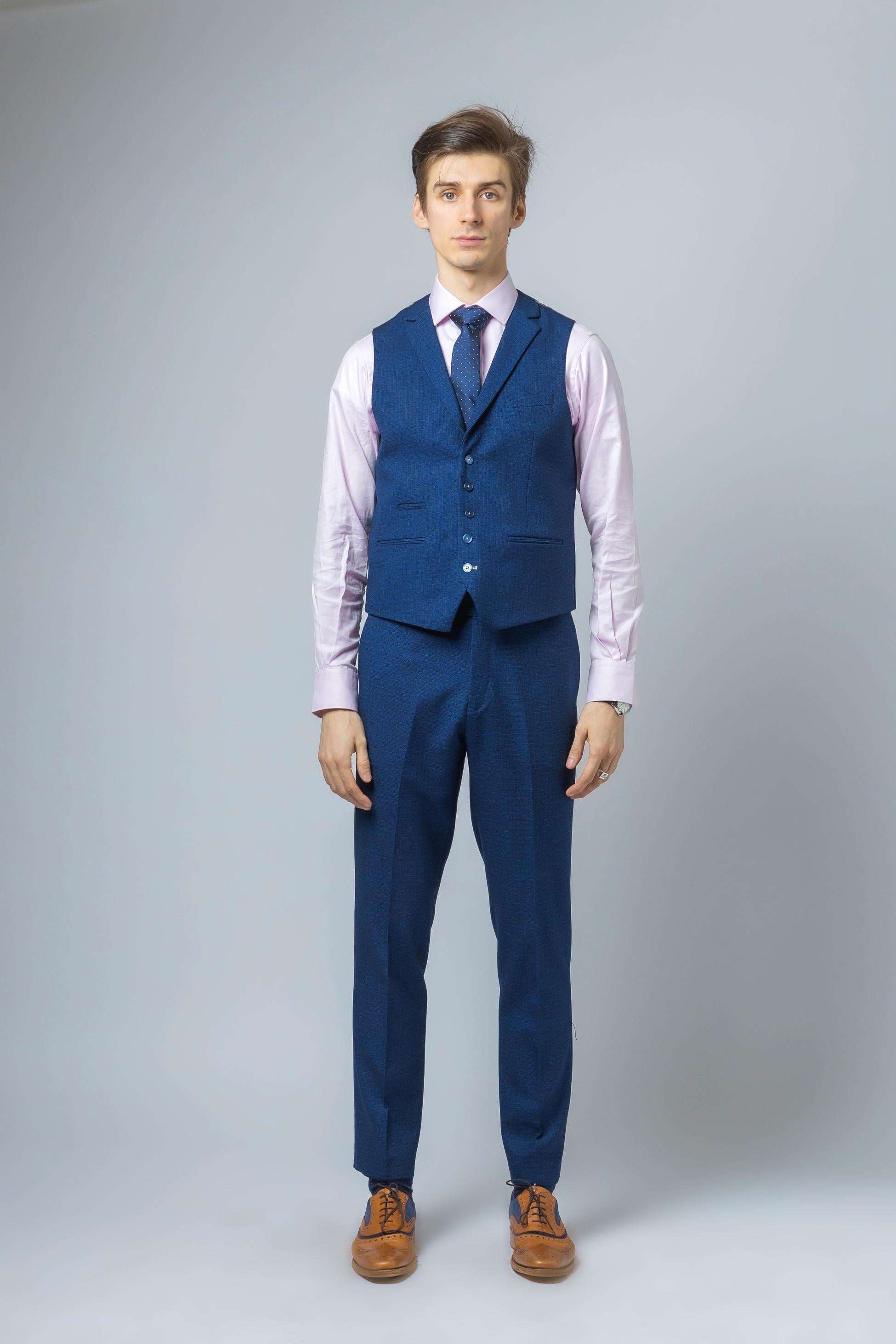 Men's Slim Fit Blue Waistcoat - MATEO - Indigo Blue