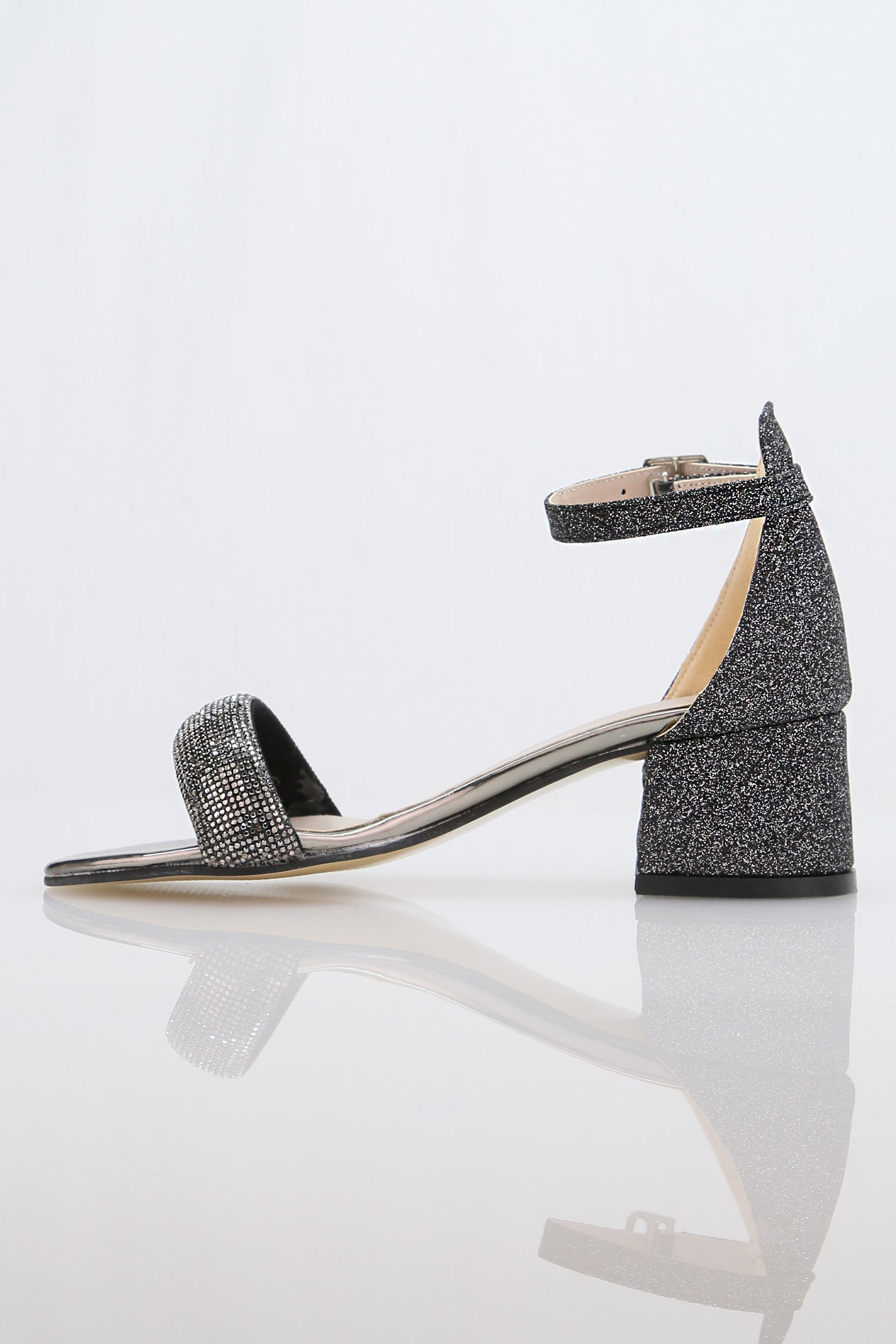 Sandales à talons blocs ornées de strass pour filles - LARA - Platine