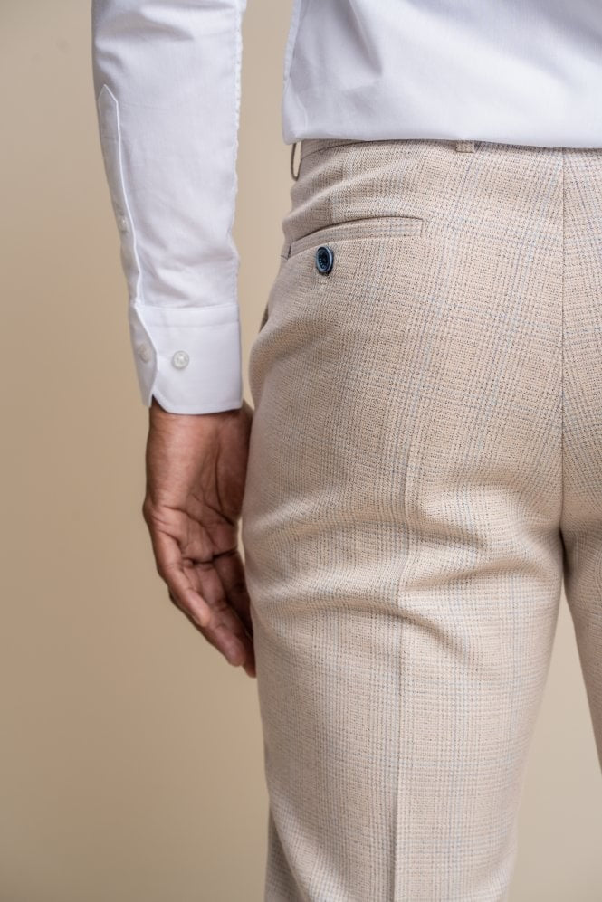 Herren Tweed Hahnentritt Karo Slim Fit Hose - CARIDI - Beige