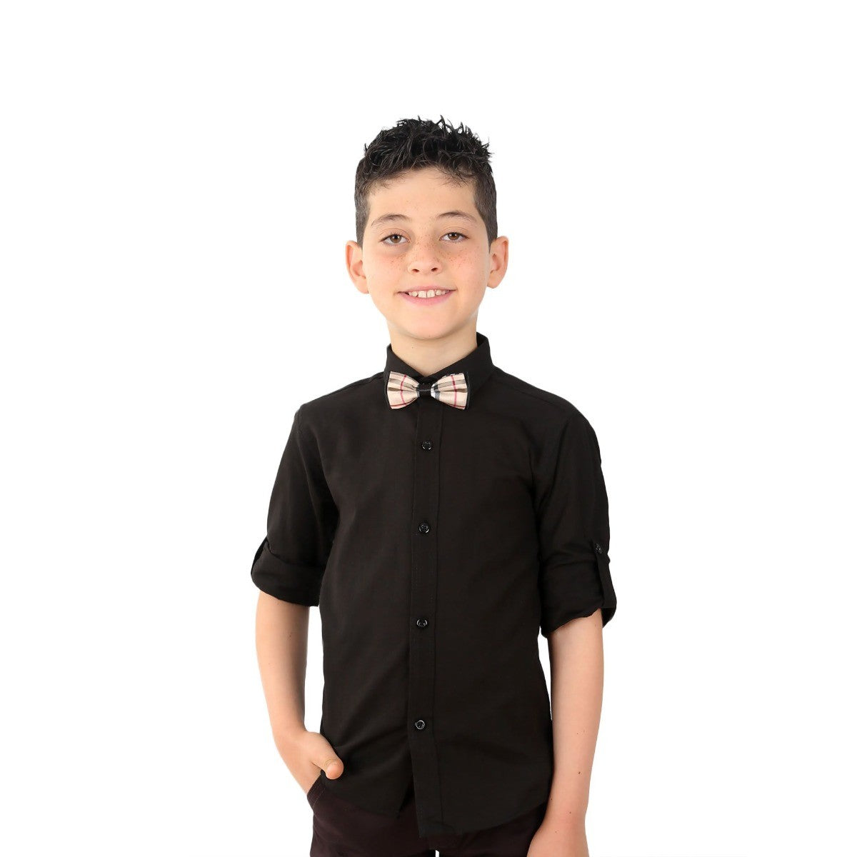 Boys Linen Roll Up Sleeve Shirt - Black