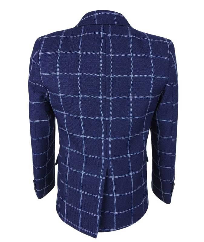 Jungen Retro Windowpane Maßgeschneiderter Karoanzug - Marineblau