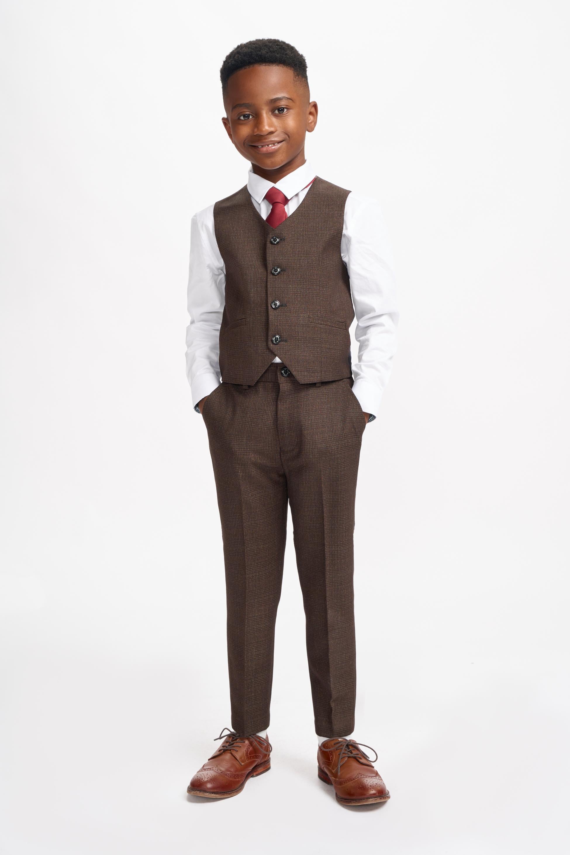 Jungen Slim Fit Tweed Karo Anzug - CARIDI - Braun