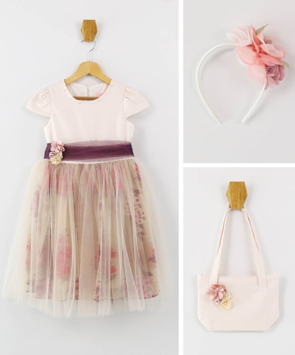 Ensemble Robe Rose à Manches Courtes pour Filles - Cappucino - Rose Pâle