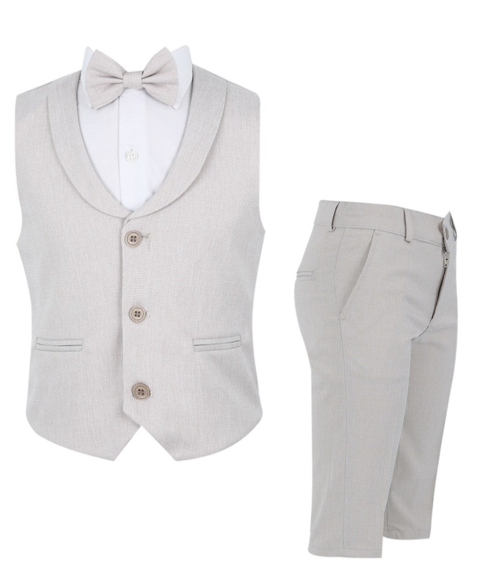 Baby & Boys 4-Piece Cotton-Linen Waistcoat Shorts Suit Set - Light Beige