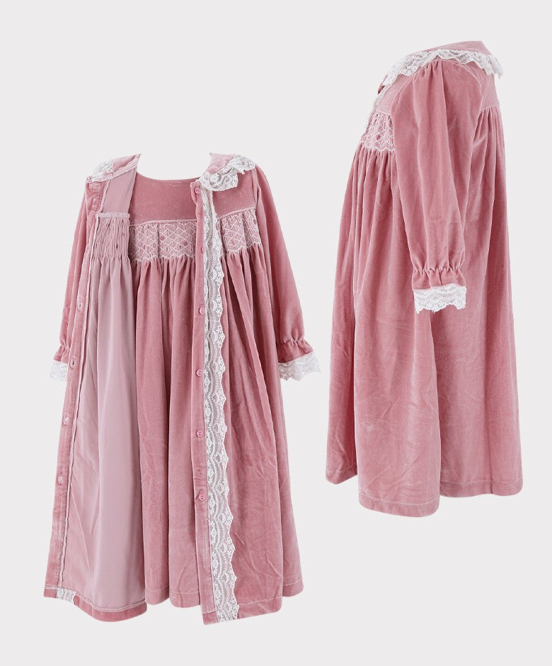 Mädchen Rüschen Samt Schlafanzug 2-teiliges Set - Rosa