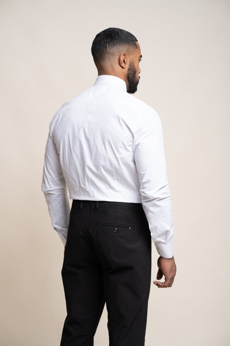 Herren Baumwoll Slim Fit Langarm Formelles Weißes Hemd - DIAZ - Weiß