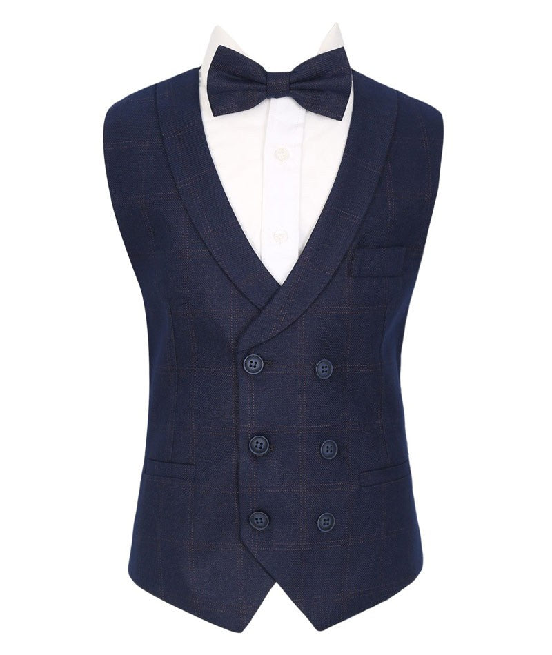 Men's and Boys Tweed Check Waistcoat Set - Navy Blue