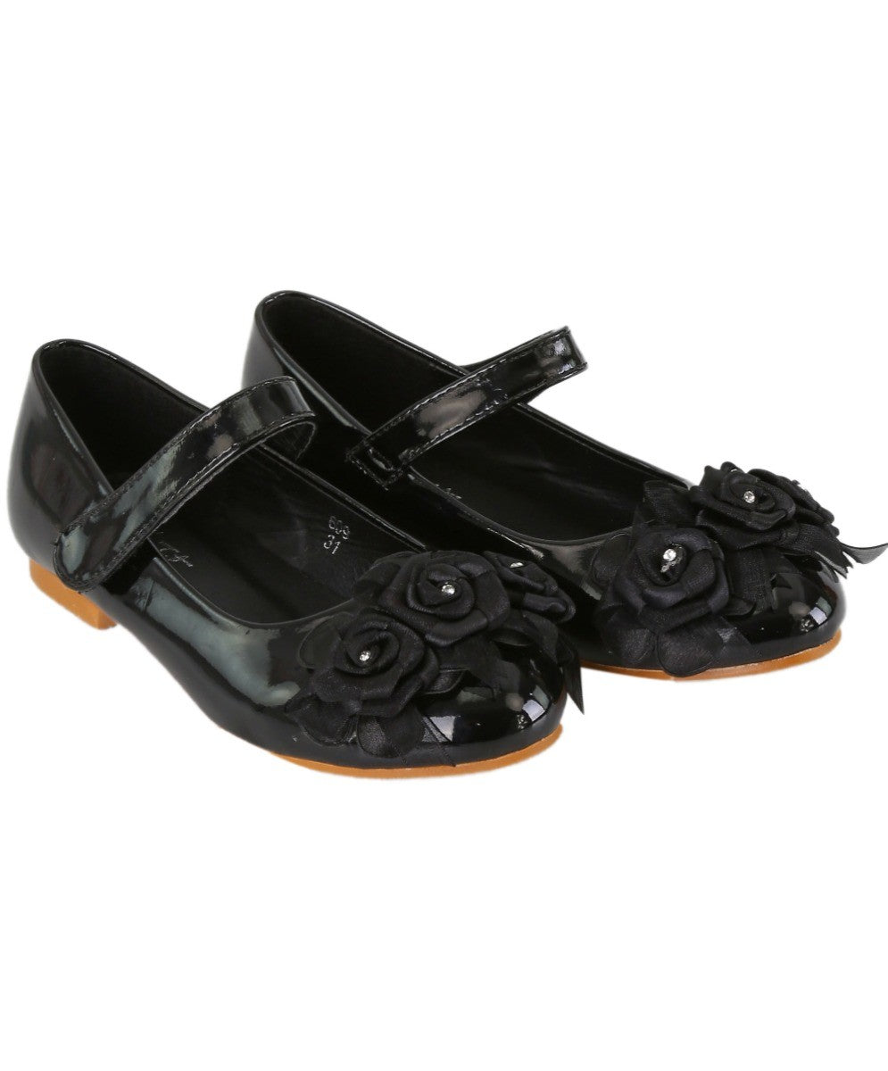 Blumenmädchen Mary Jane Formelle Lack Schuhe - Schwarz