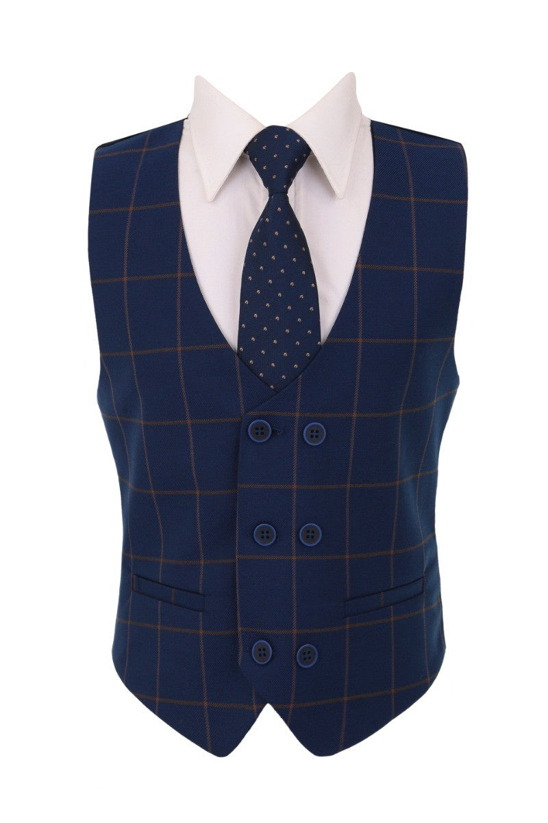 Ensemble Costume à Carreaux Windowpane Bleu Marine pour Garçons - Bleu Marine